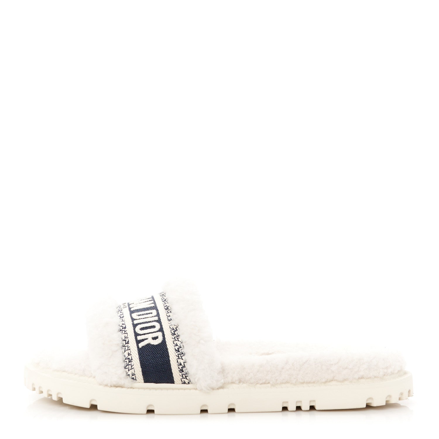 Christian Dior Shearling Canvas Embroidered Dway 10mm Slide Sandals 39.5 Natural Deep Blue 1 of 9