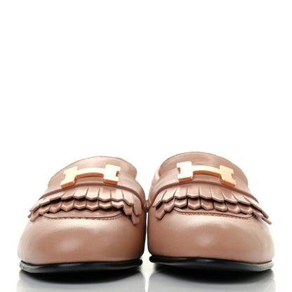 Hermes Goatskin Womens Royal Loafers 37.5 Bois De Santal 2 of 6