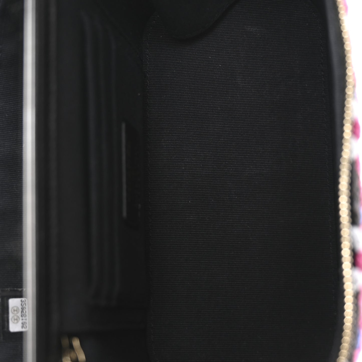 Tweed Diamond Threaded CC Pearl Crush Small Vanity Case With Chain Black Multicolor