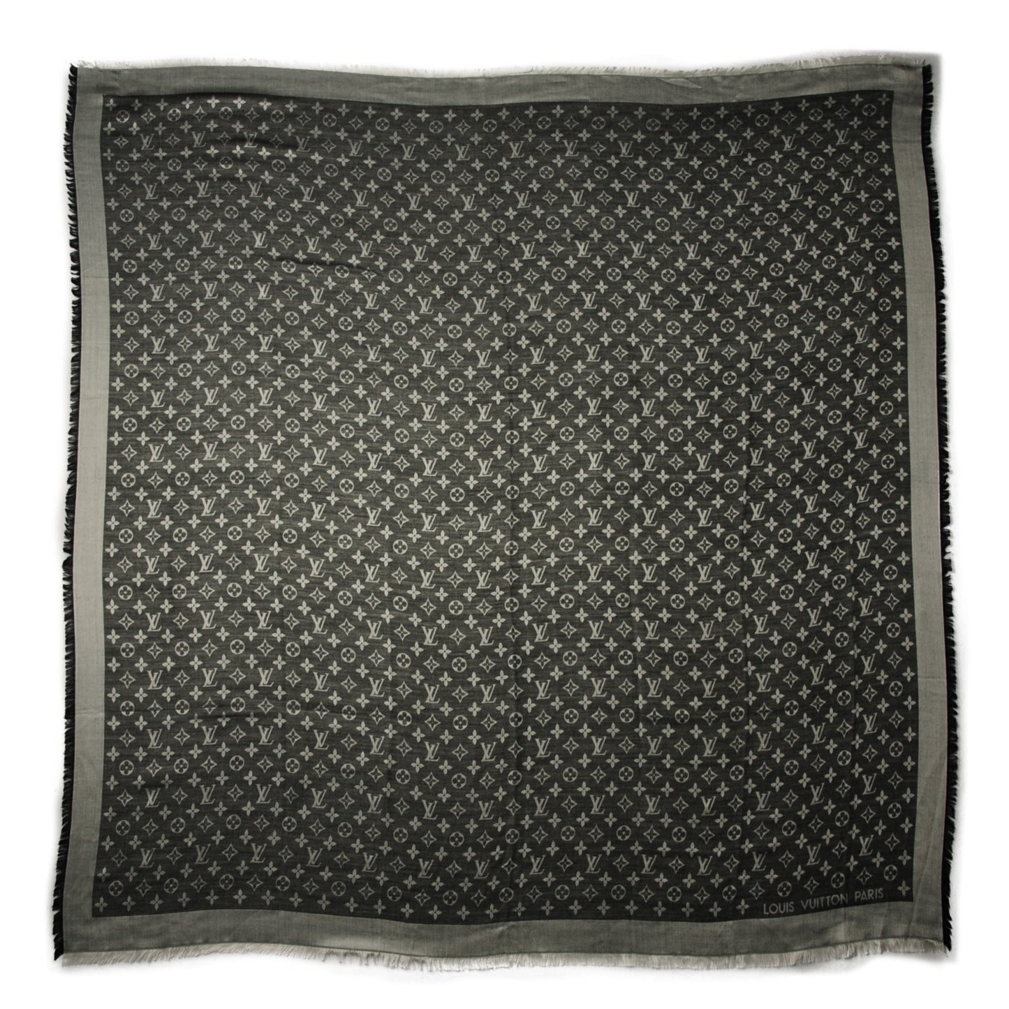 Wool Silk Monogram Denim Shawl Black