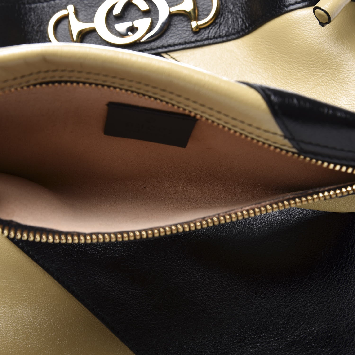 Gucci Smooth Calfskin Diagonal Striped Zumi Tote Black Beige 6 of 13