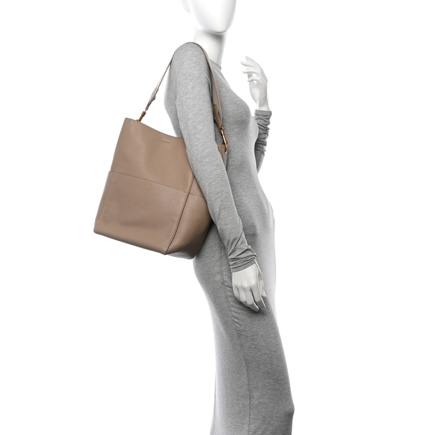 Soft Grained Calfskin Sangle Bucket Bag Taupe