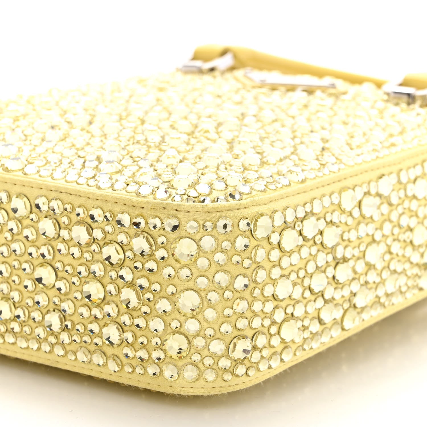 Prada Satin Crystal Metal Triangle Logo Small Double Handle Crossbody Tote Ananas 10 of 11