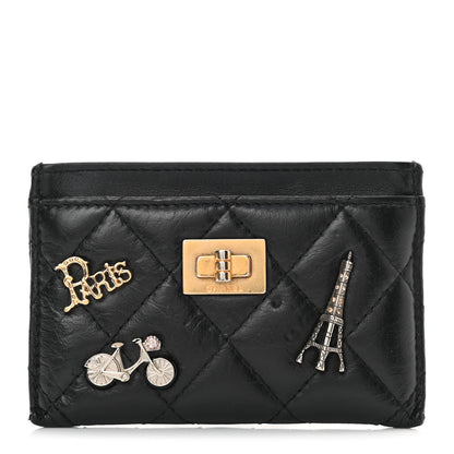 Chanel Aged Calfskin Quilted Lucky Charms Reissue Card Holder Black 1 of 13