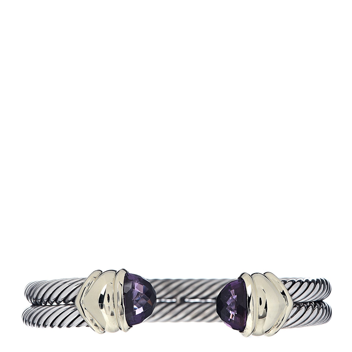 Sterling Silver 14K Yellow Gold Amethyst Double Cable Bracelet