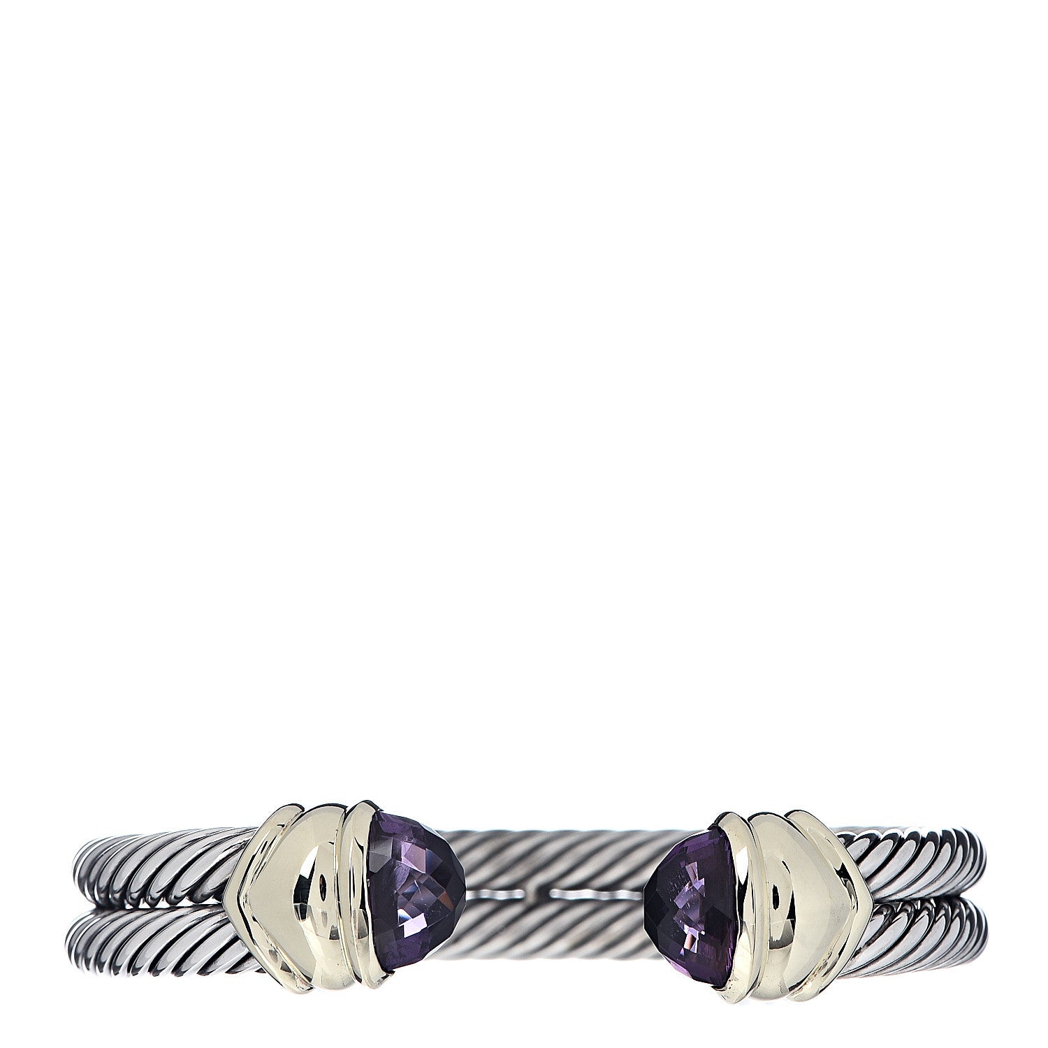 David Yurman Sterling Silver 14K Yellow Gold Amethyst Double Cable Bracelet 1 of 5