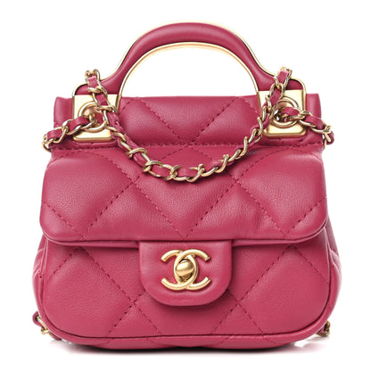 Chanel Calfskin Quilted Lady Handle Flap Card Holder With Chain Dark Pink 1 of 12