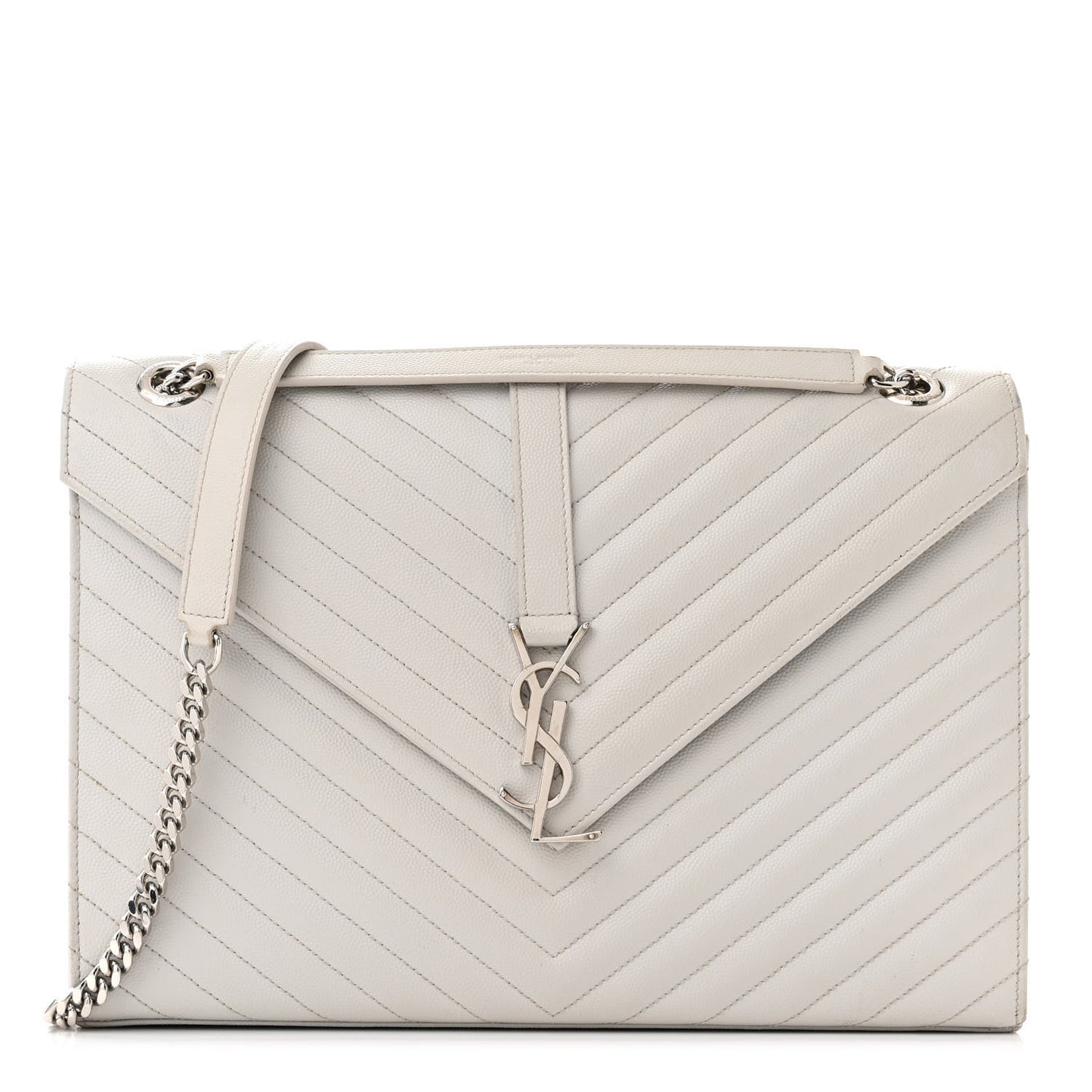 Grain De Poudre Matelasse Chevron Large Monogram Satchel Gris Perle