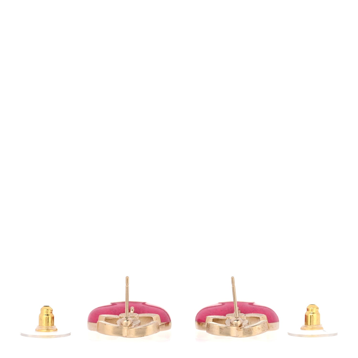 Chanel Crystal CC Resin Heart Drop Earrings Pink Gold 3 of 5