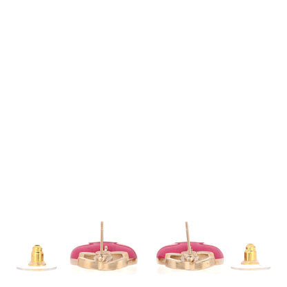 Chanel Crystal CC Resin Heart Drop Earrings Pink Gold 3 of 5