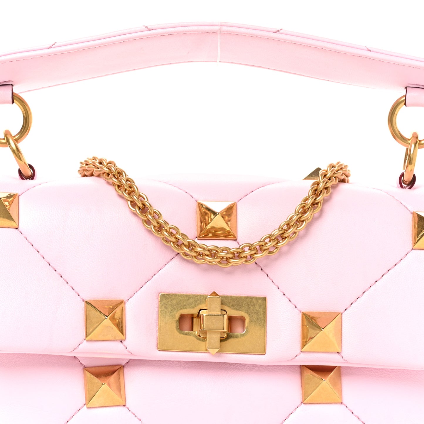 Nappa Medium Roman Stud Shoulder Bag Pink Borealis