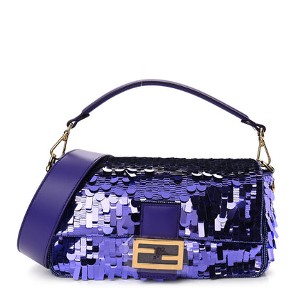 Fendi Sequin Paillettes Shiny Nappa Sex and the City Baguette Viola Purple Rain 1 of 10