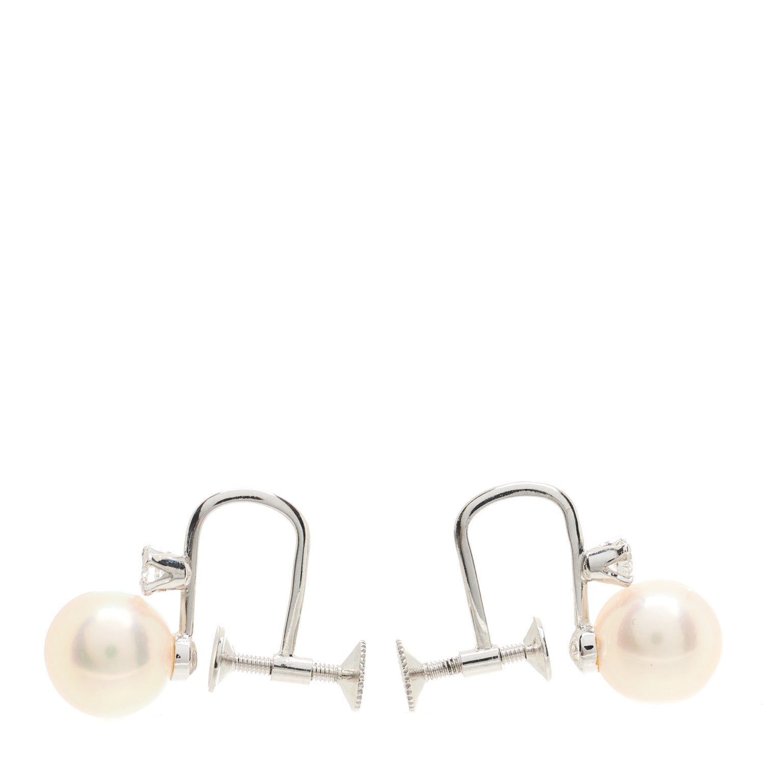 Mikimoto 14K White Gold Diamond Akoya Pearl 7.5mm Screw Back Earrings 3 of 4