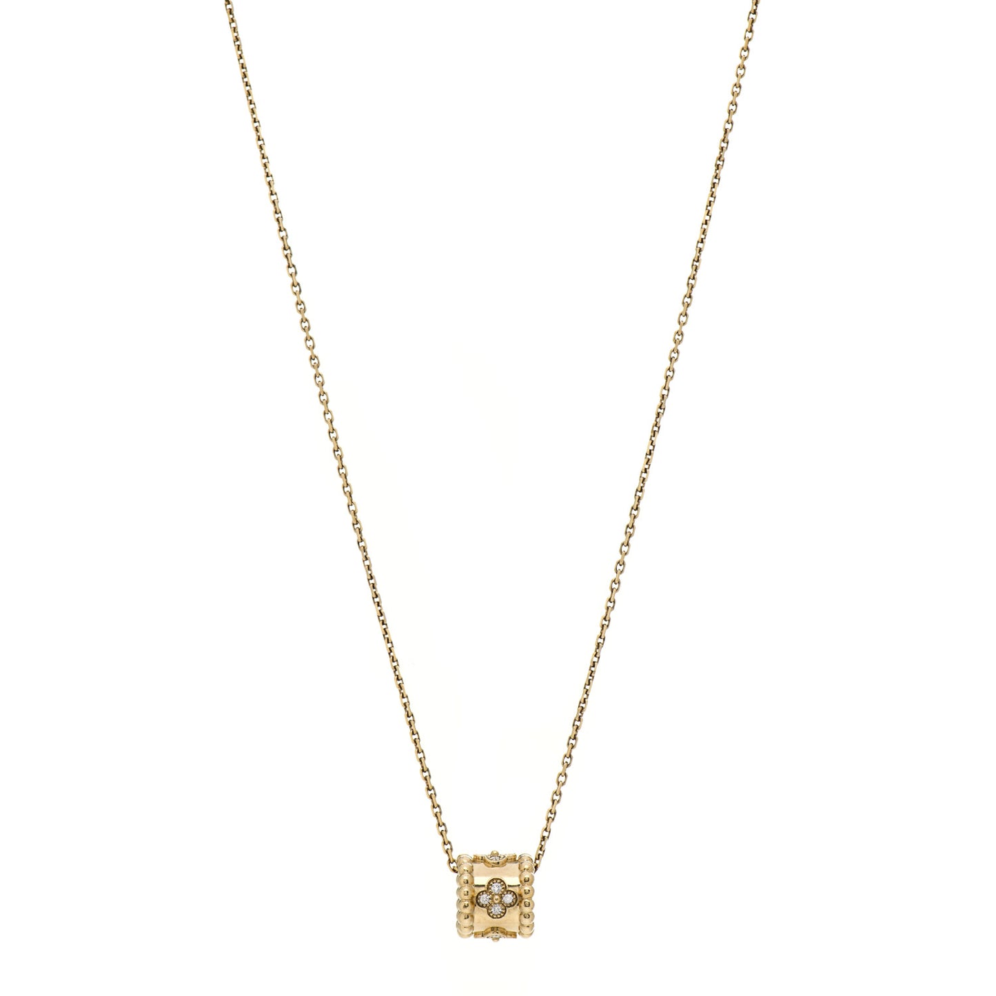 18K Yellow Gold Diamond Small Perlee Clovers Pendant Necklace