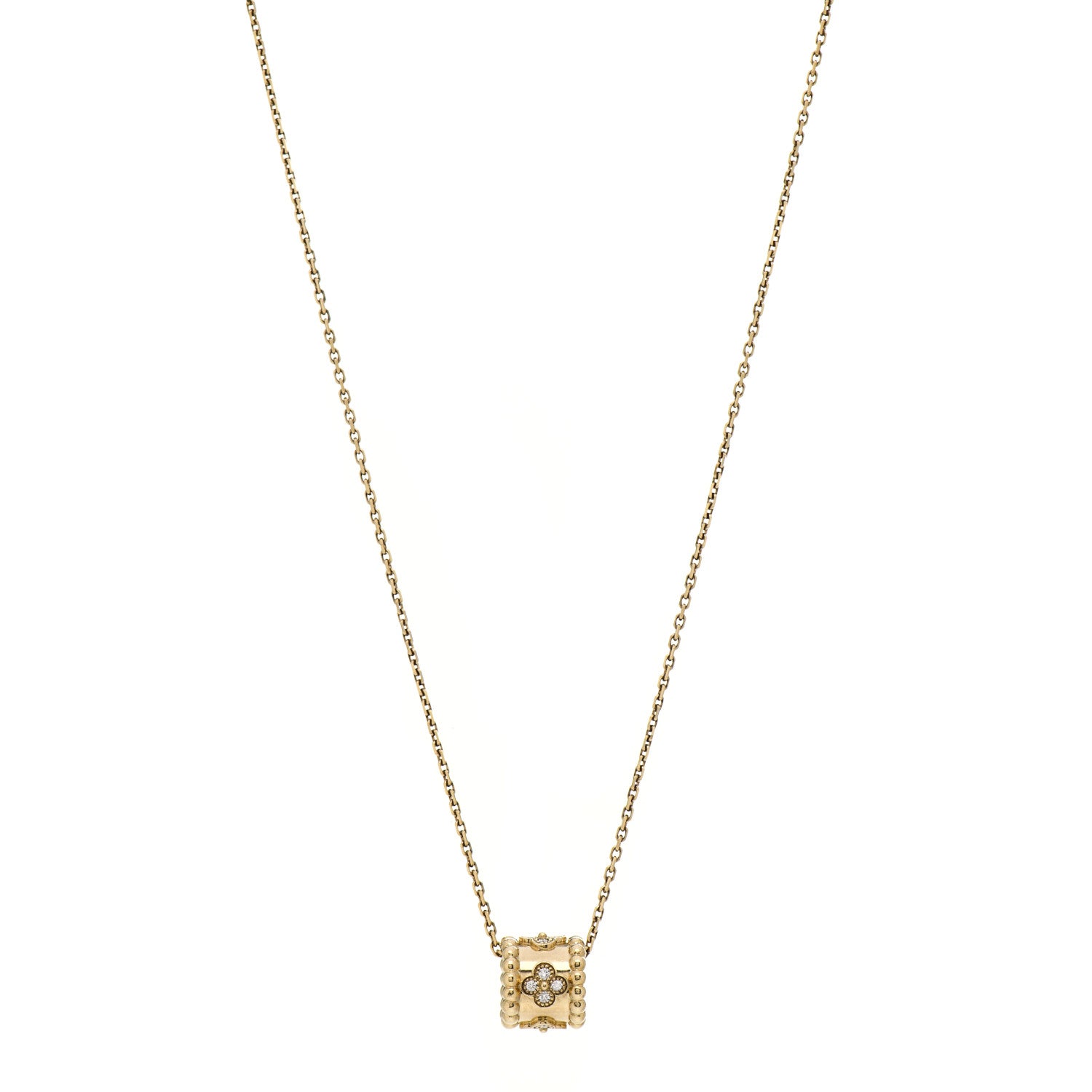 Van Cleef & Arpels 18K Yellow Gold Diamond Small Perlee Clovers Pendant Necklace 1 of 6