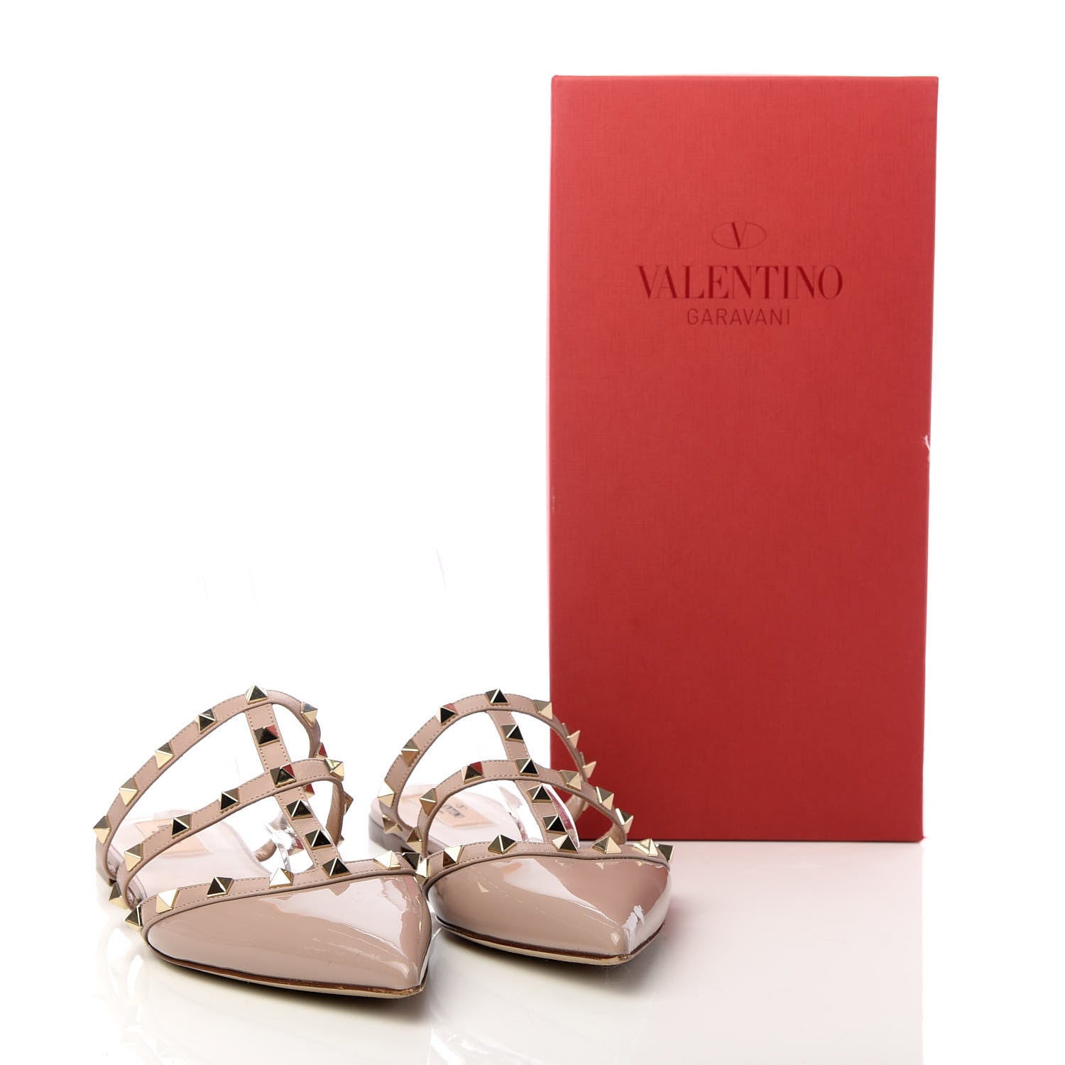 Valentino Garavani Patent Rockstud Flat Cage Mules 39 Poudre 11 of 11