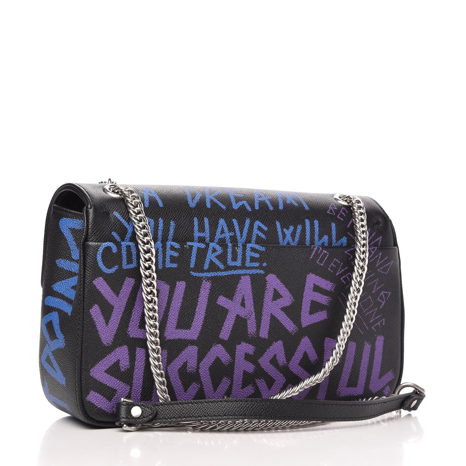 Balenciaga Grained Calfskin Graffiti M BB Round Shoulder Bag Black Bleu Violet 3 of 9