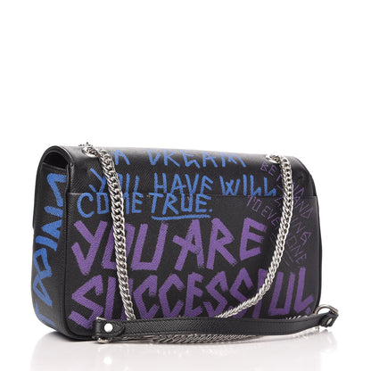 Balenciaga Grained Calfskin Graffiti M BB Round Shoulder Bag Black Bleu Violet 3 of 9
