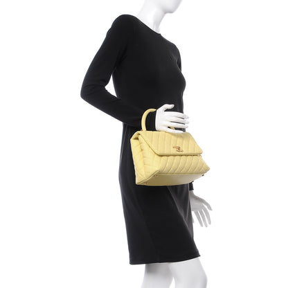 Chanel Caviar Quilted Small Coco Handle Flap Yellow 3 of 9