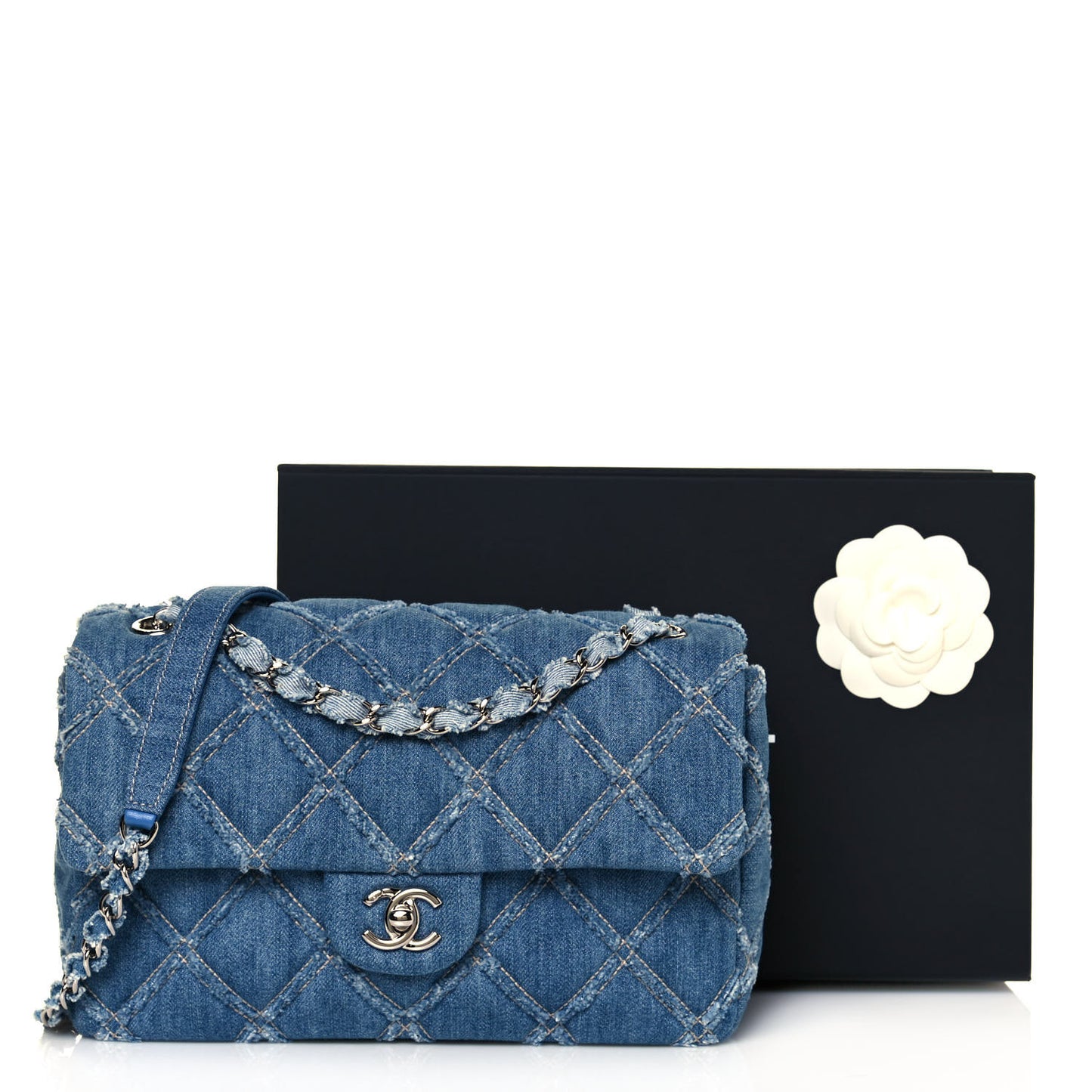 Denim Quilted Medium Distressed Single Flap Blue