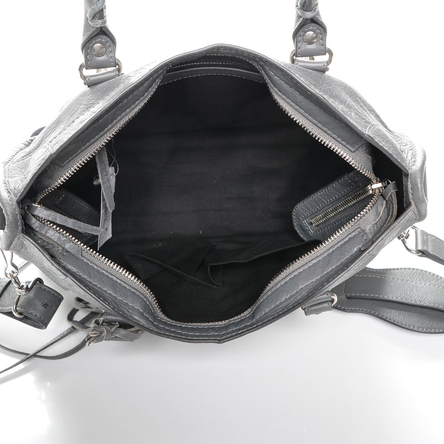 Agneau Silver Metallic Edge Hardware S City Gris Cendre