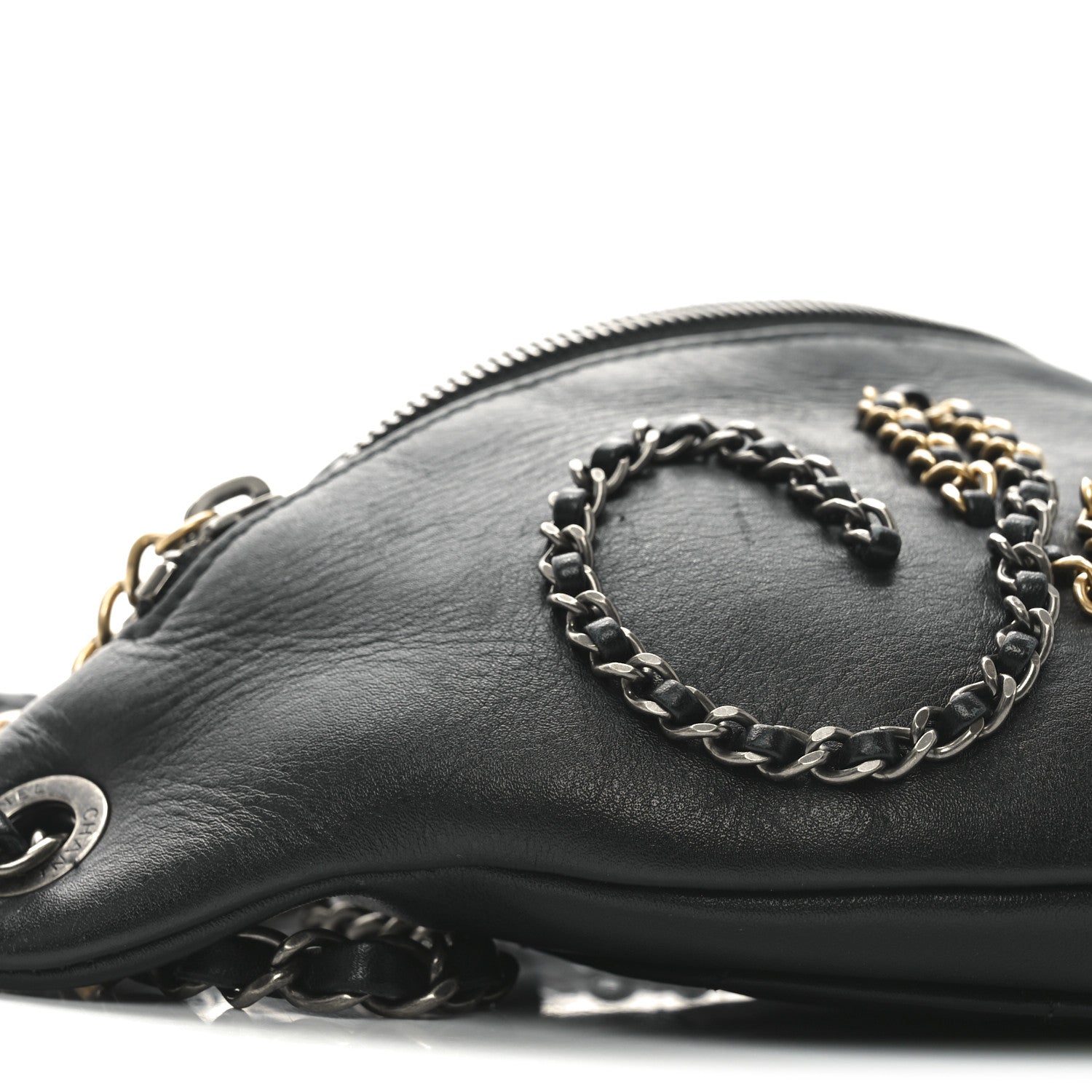 Chanel Calfskin Chain 20s Signe Waist Bag Black 9 of 10