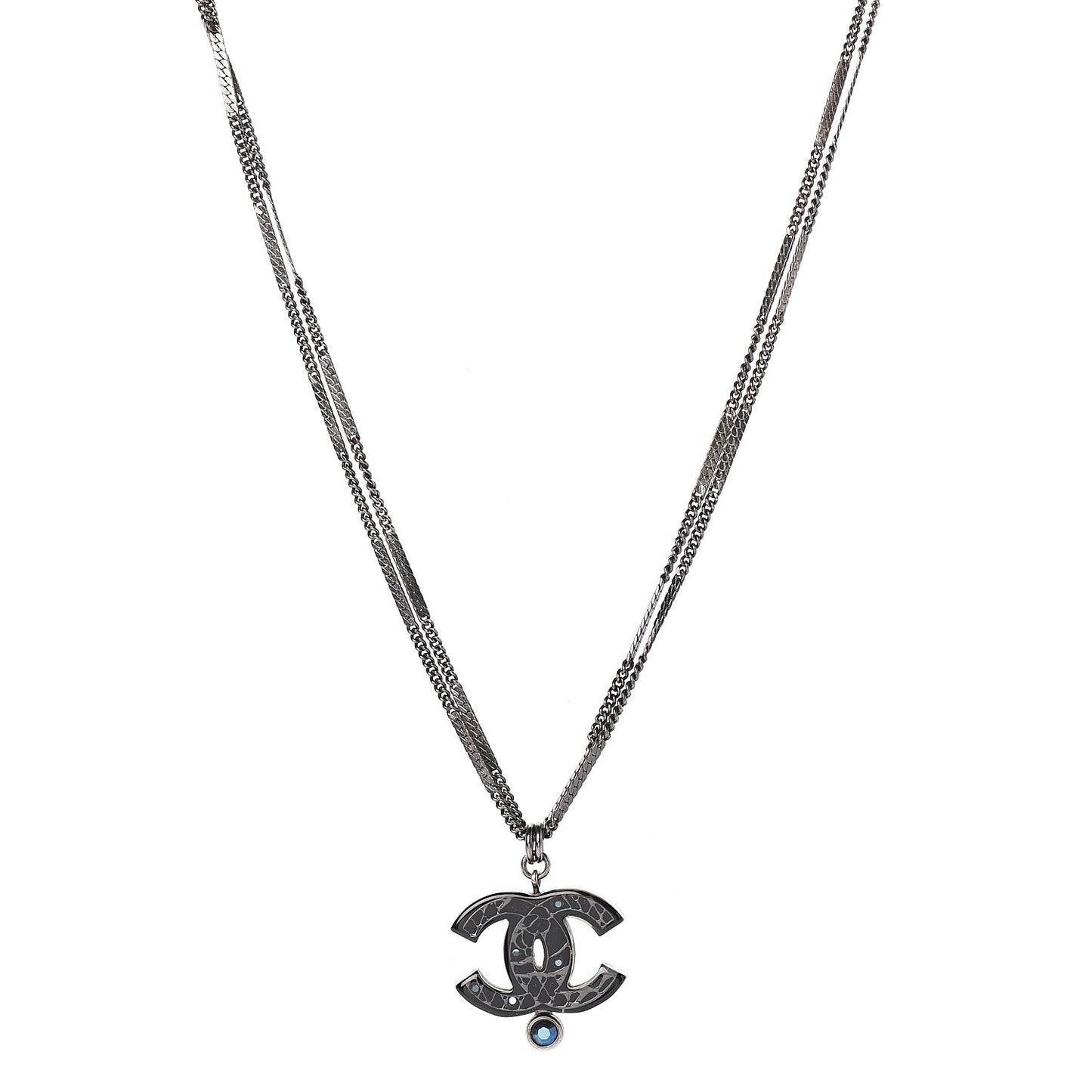 Ruthenium Pearl Crystal CC Necklace Black
