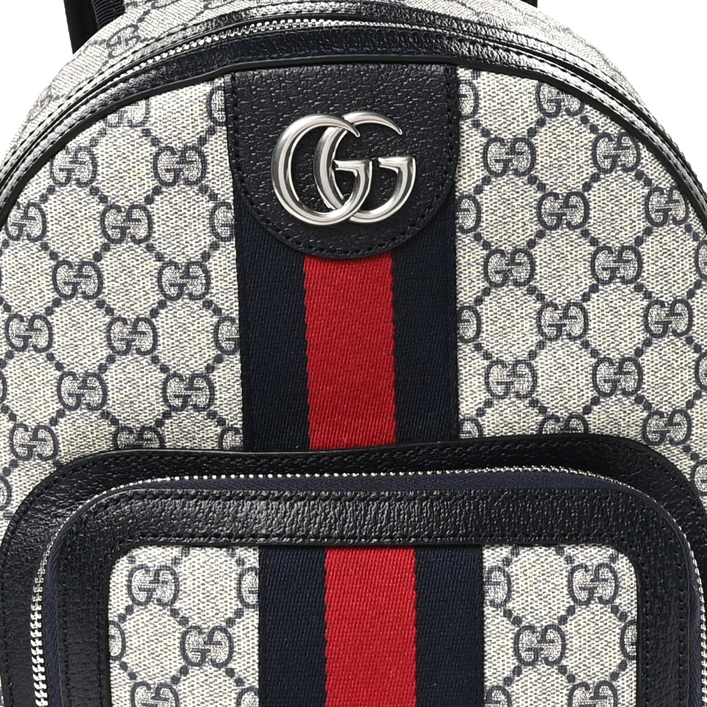 GG Supreme Monogram Textured Dollar Calfskin Web Small Ophidia Day Backpack Beige Blue Black