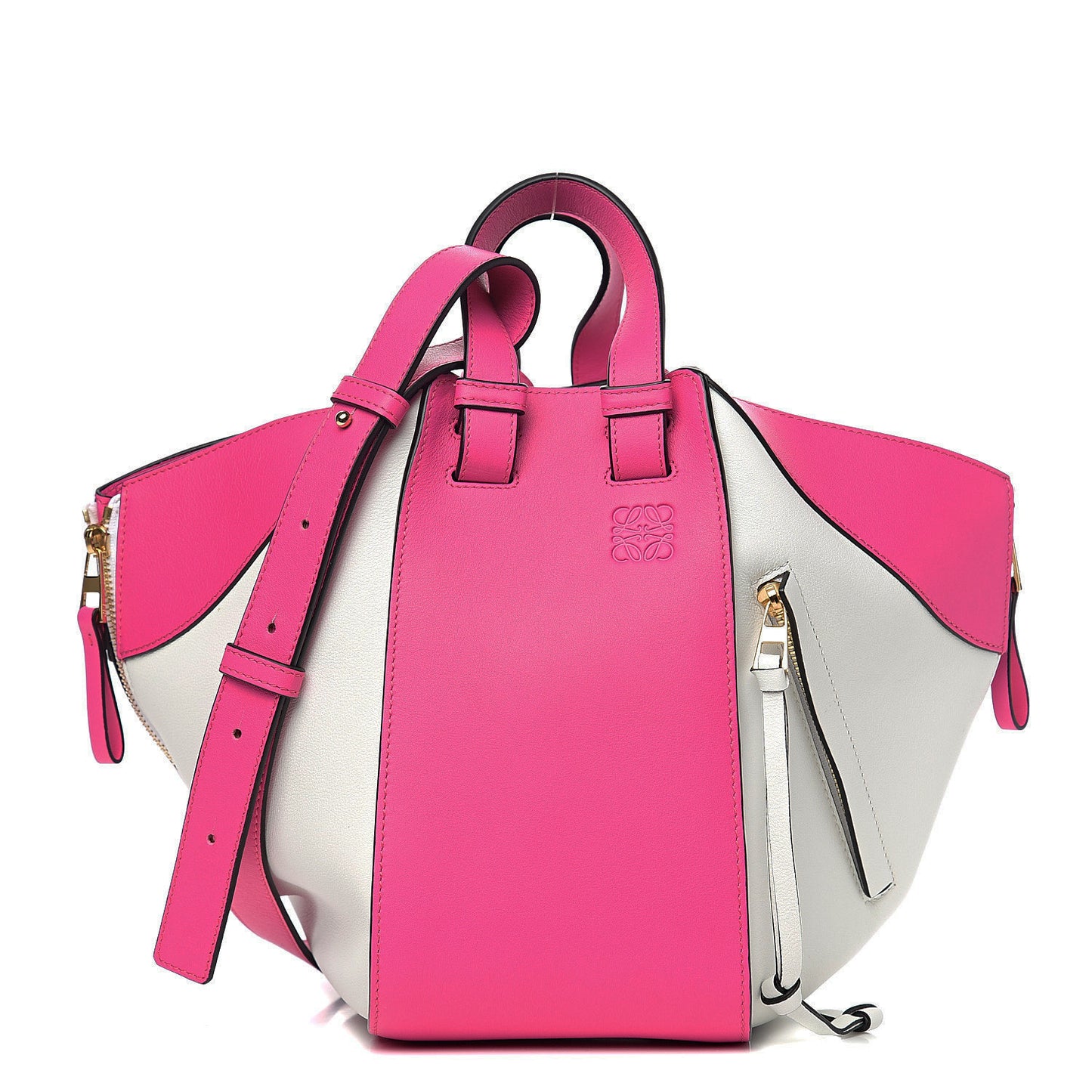 Calfskin Small Hammock Shoulder Bag Shocking Pink White
