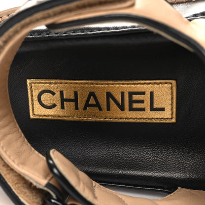 Chanel Lambskin Velcro Dad Slide Sandals 41 Beige Black 8 of 9
