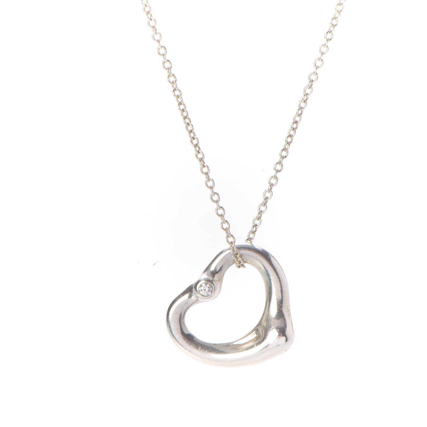 Tiffany Sterling Silver Diamond 16mm Elsa Peretti Open Heart Pendant Necklace 4 of 10