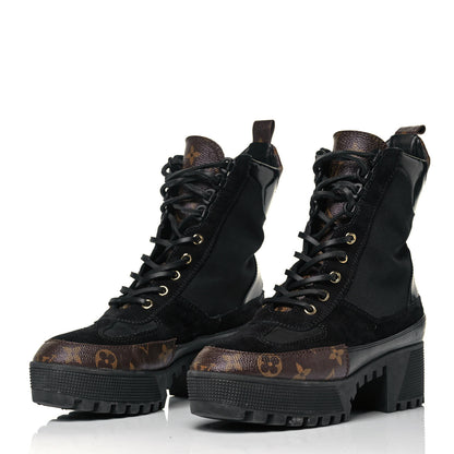 Louis Vuitton Suede Calfskin Monogram Laureate Platform Desert Boots 39 Black 3 of 7