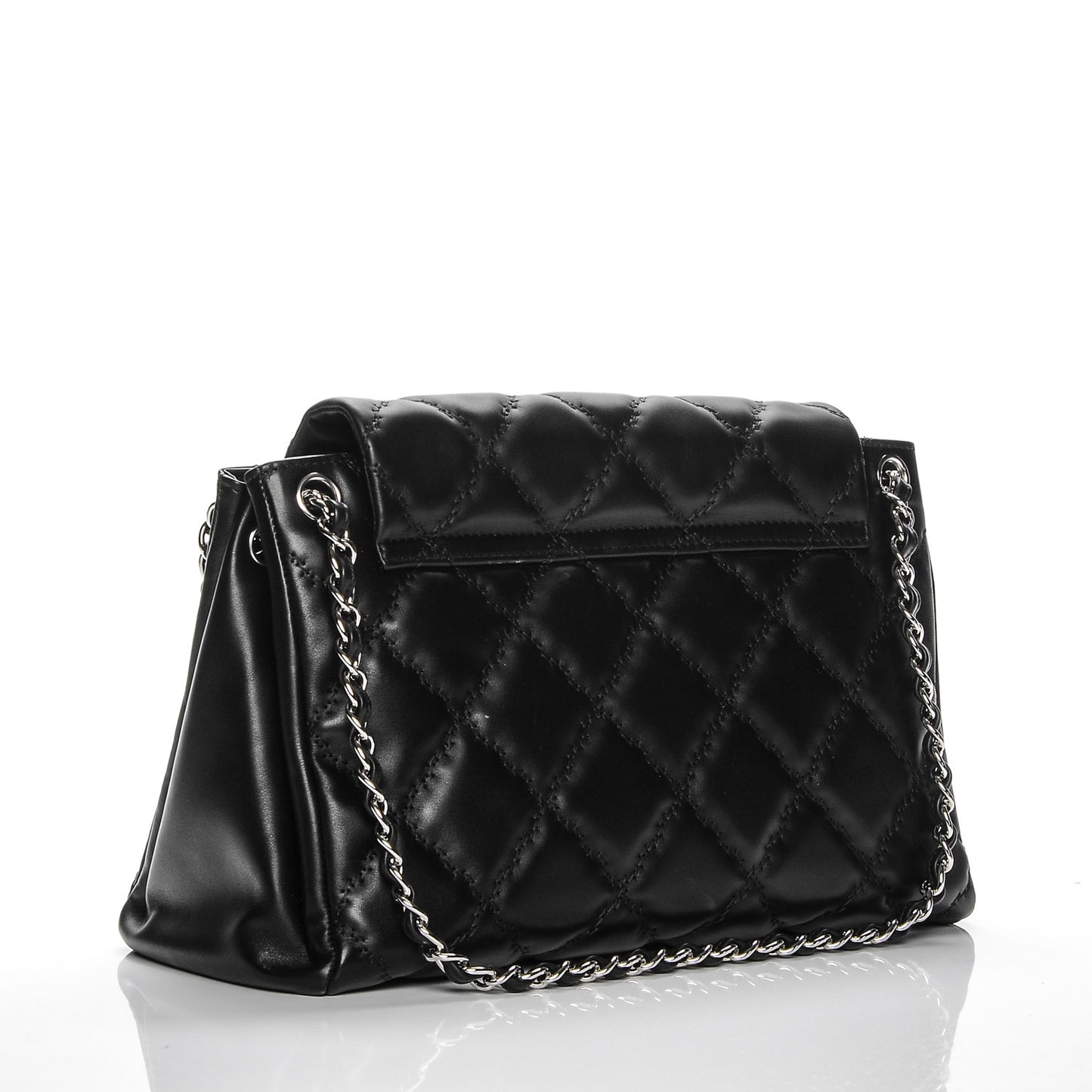 Calfskin Double Stitch Large Hamptons Flap Bag Black