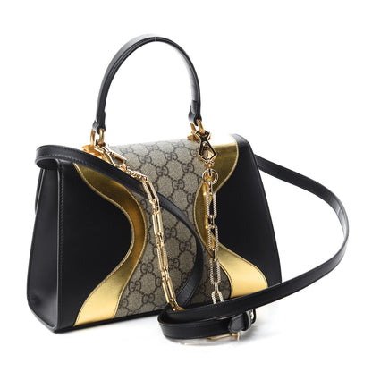 Gucci GG Supreme Monogram Small Osiride Top Handle Bag Black Gold 3 of 11