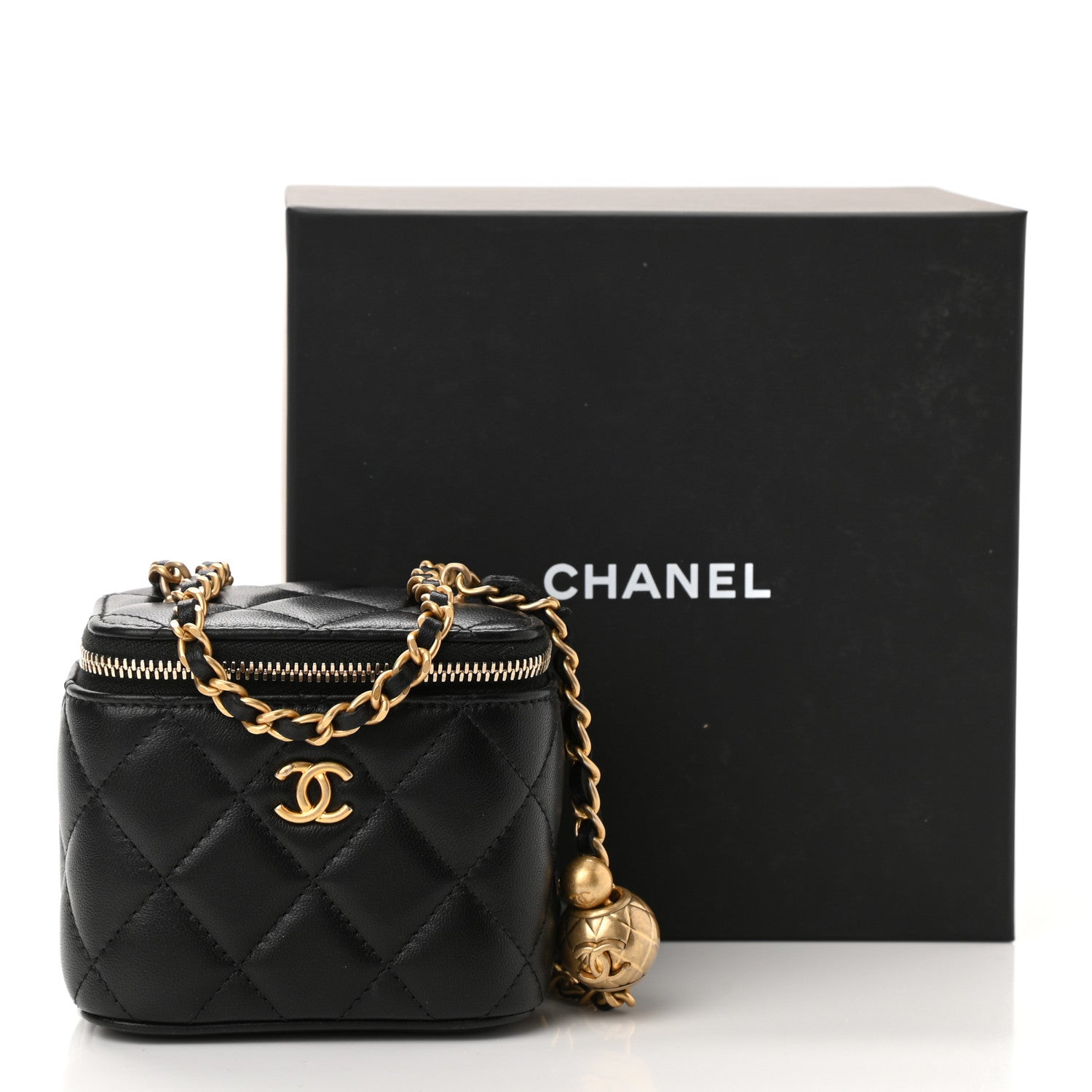 Chanel Lambskin Quilted Mini Pearl Crush Vanity Case With Chain Black 12 of 12