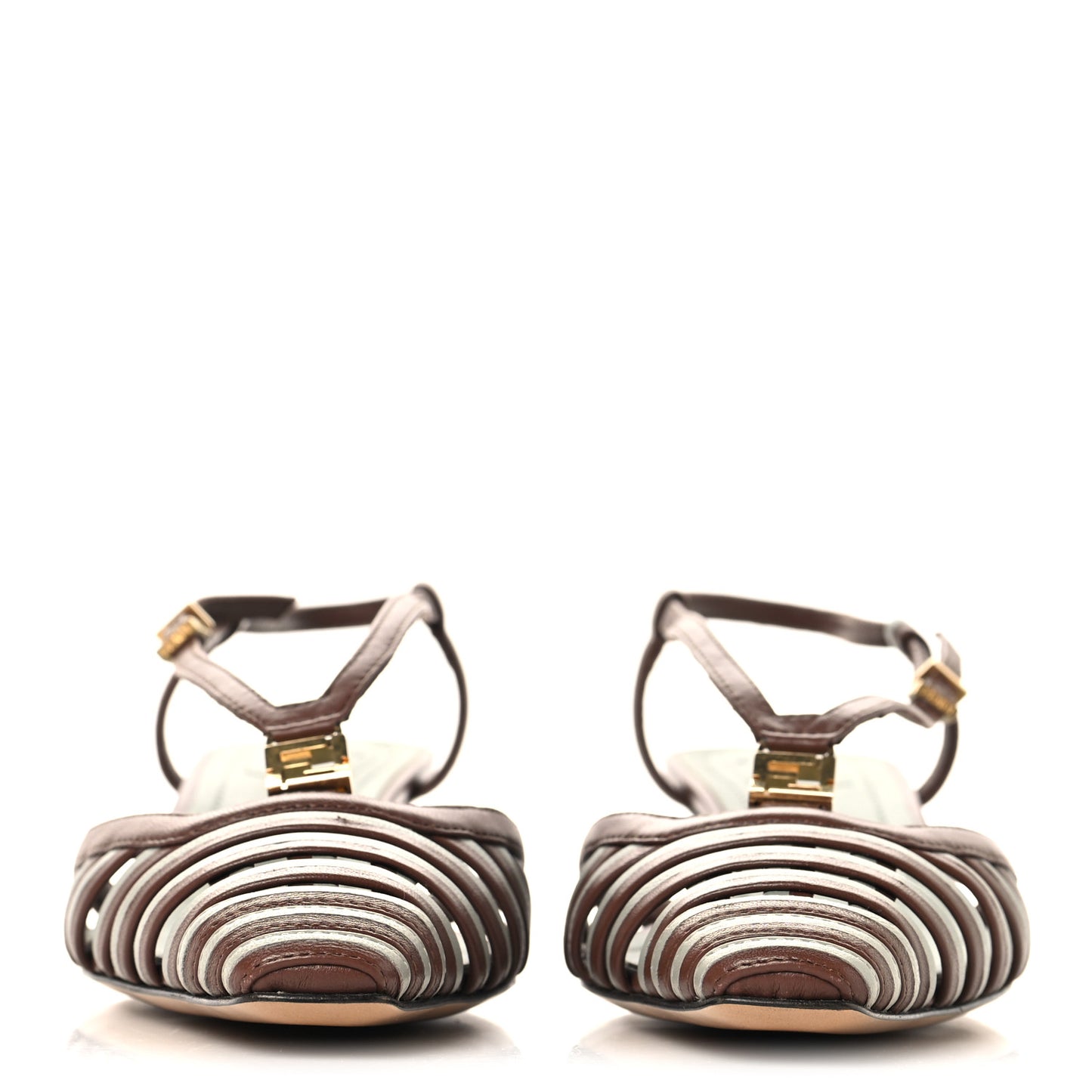 Lambskin FFold Slingback Sandals 37 Gianduia Matcha Latte