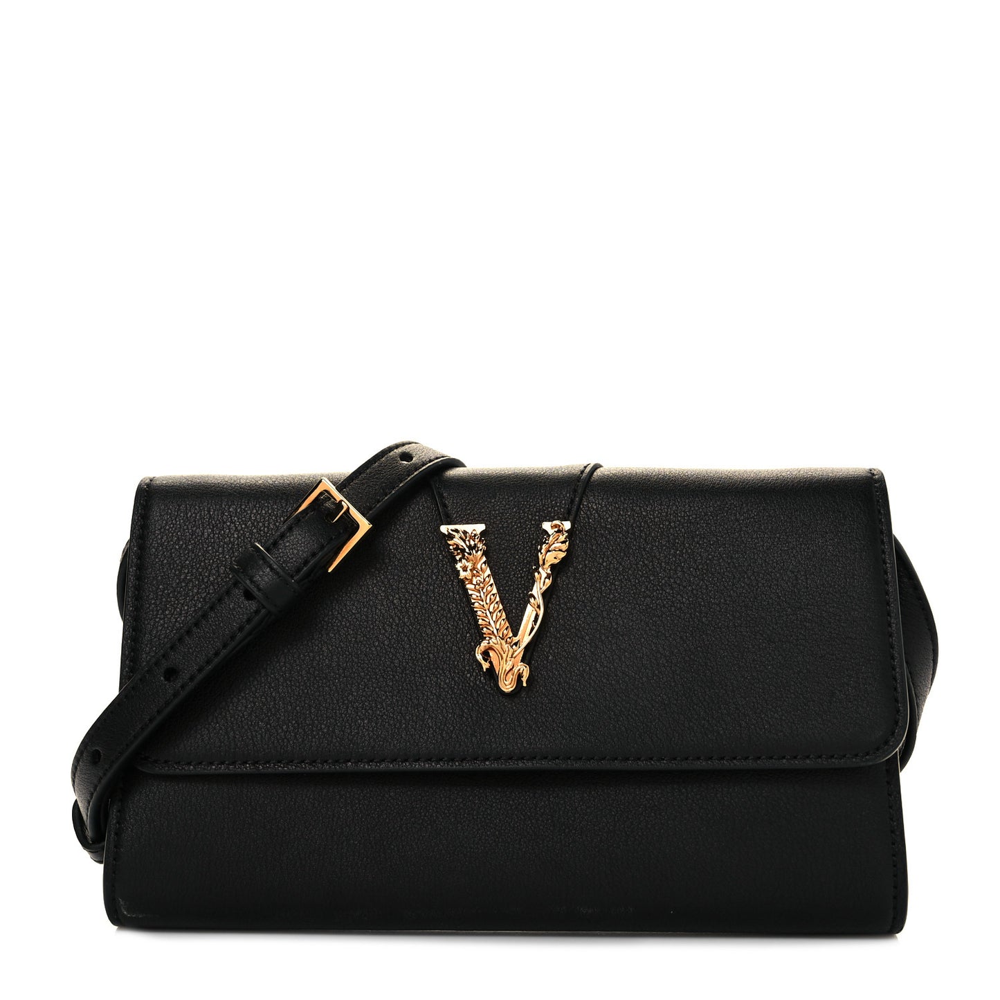 Grained Calfskin Virtus Wallet On Chain Black
