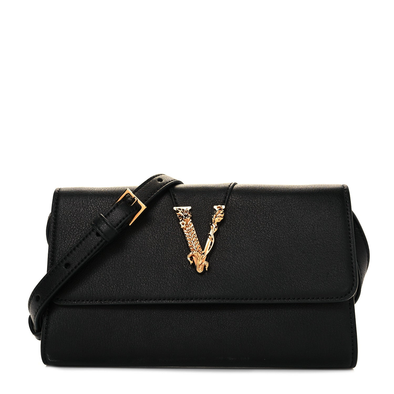 Versace Grained Calfskin Virtus Wallet On Chain Black 1 of 8