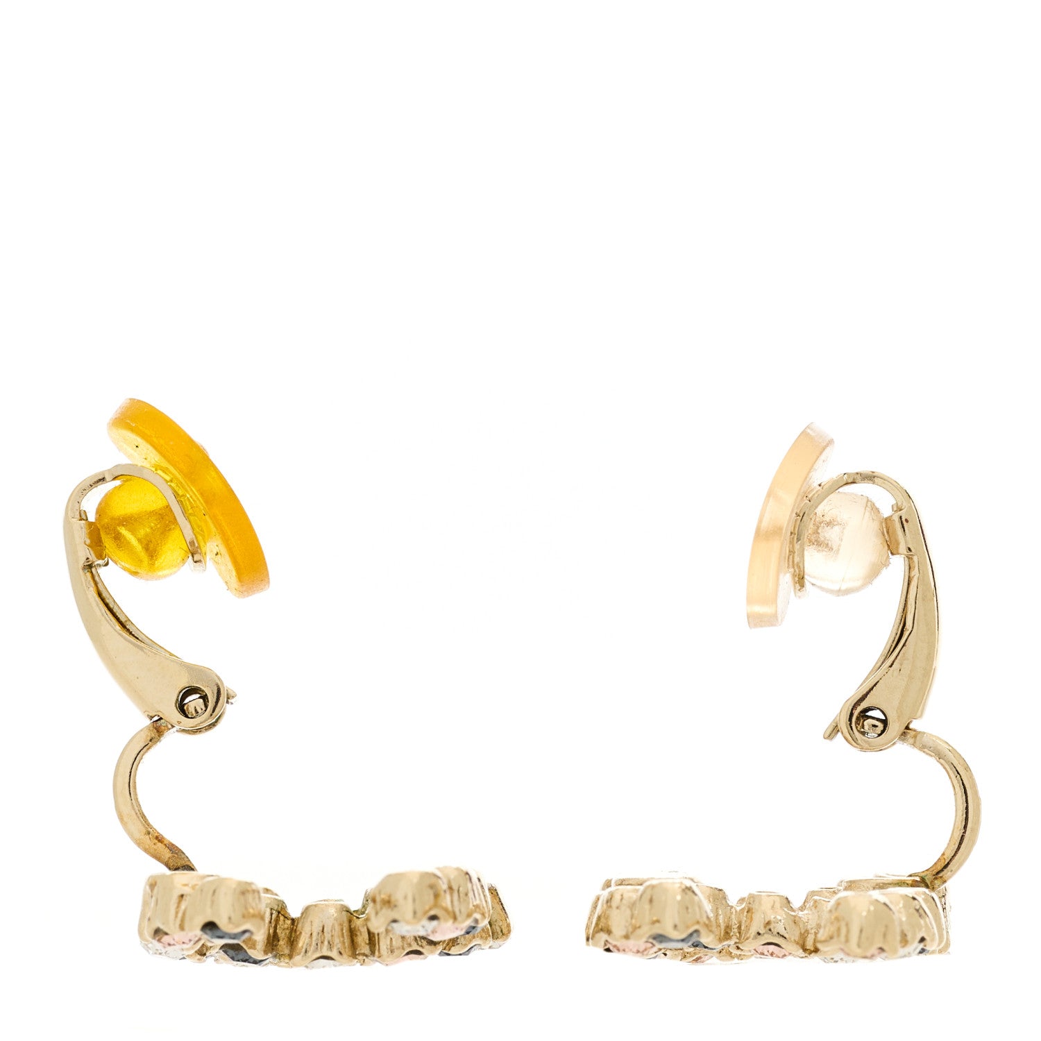 Chanel Crystal CC Clip On Earrings Gold Grey 4 of 6