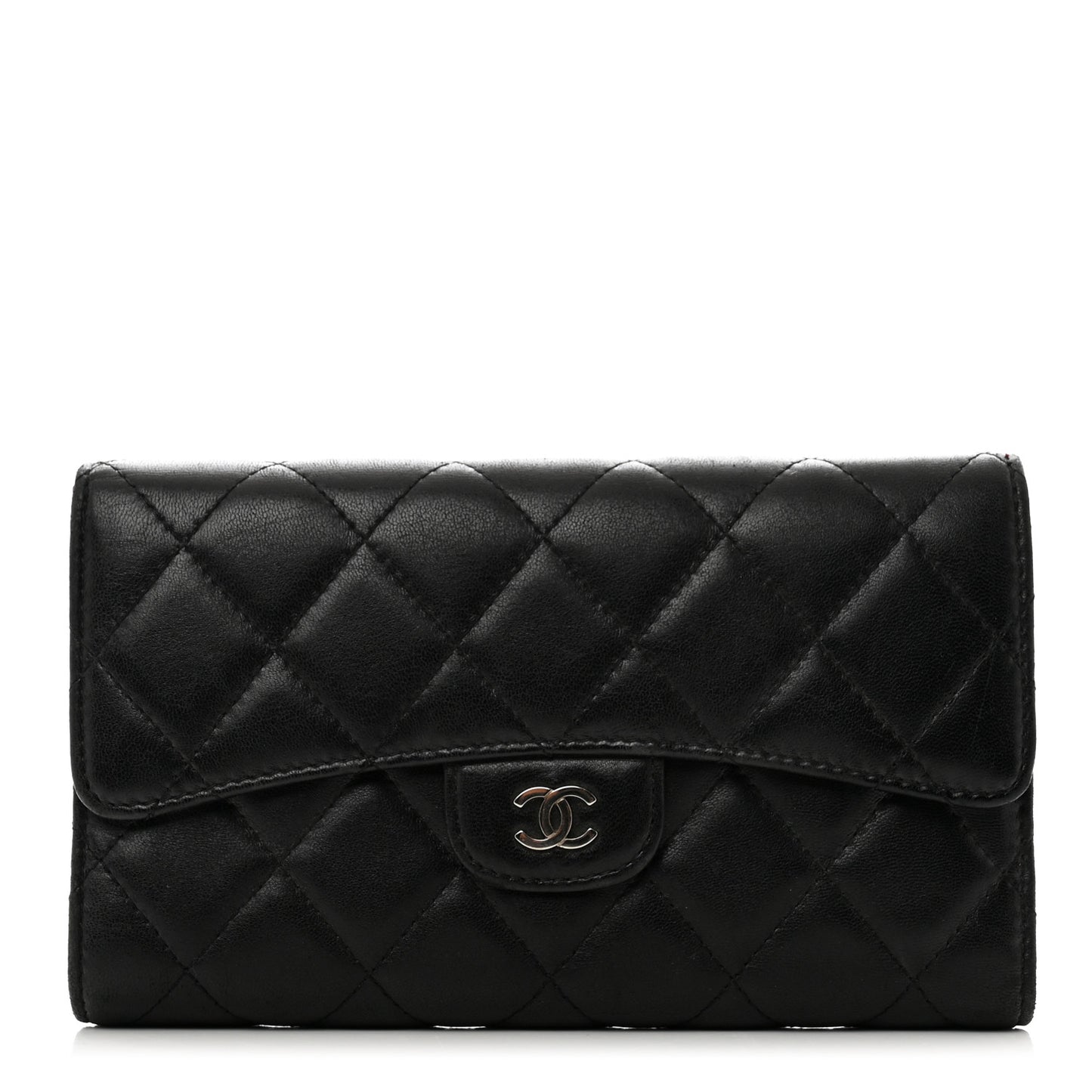 Lambskin Quilted Large Flap Wallet Black
