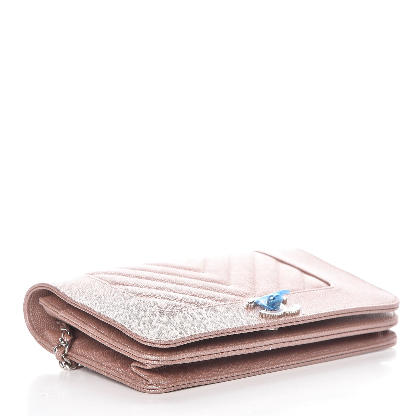 Metallic Caviar Chevron Quilted Vintage Mademoiselle Wallet On Chain WOC Pink
