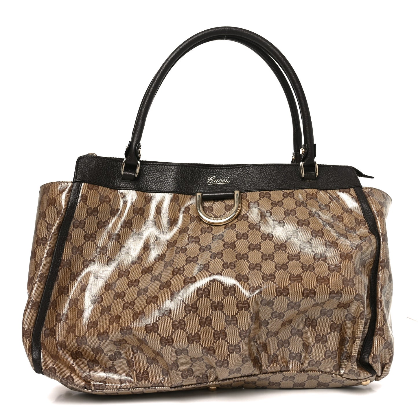 Crystal Monogram Large D Gold Ring Tote Dark Brown
