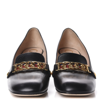 Gucci Malaga Kid Sylvie Web Chain Mid Heel Loafers 38 Black 2 of 10