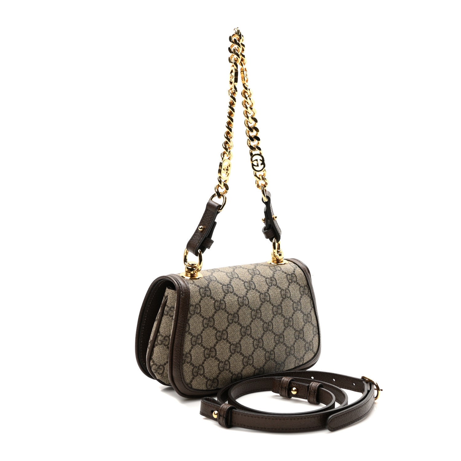Gucci GG Supreme Monogram Textured Dollar Calfskin Mini Blondie Chain Shoulder Flap Bag Beige Ebony New Acero 3 of 10
