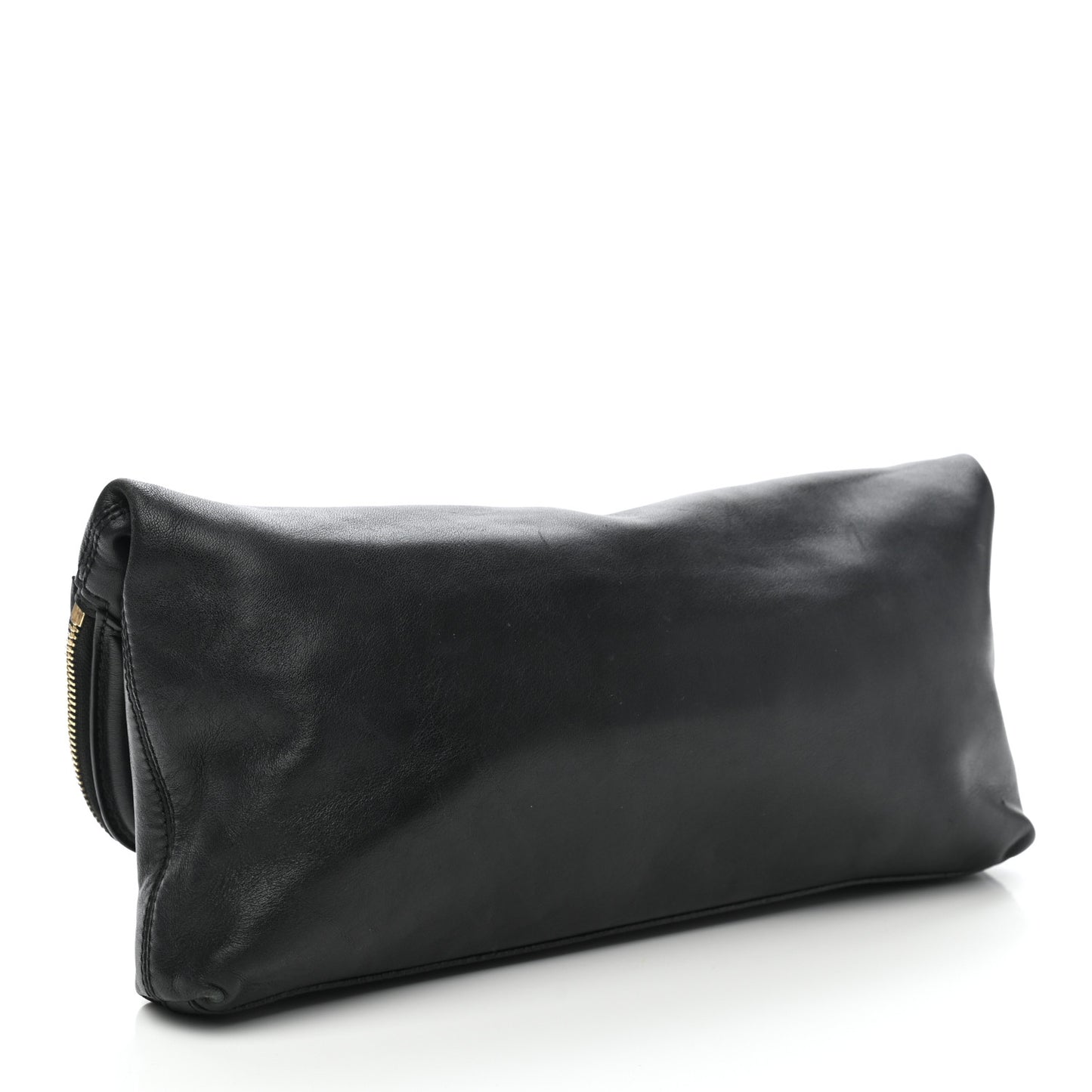 Smooth Calfskin Studded Padlock Skull Clutch Black