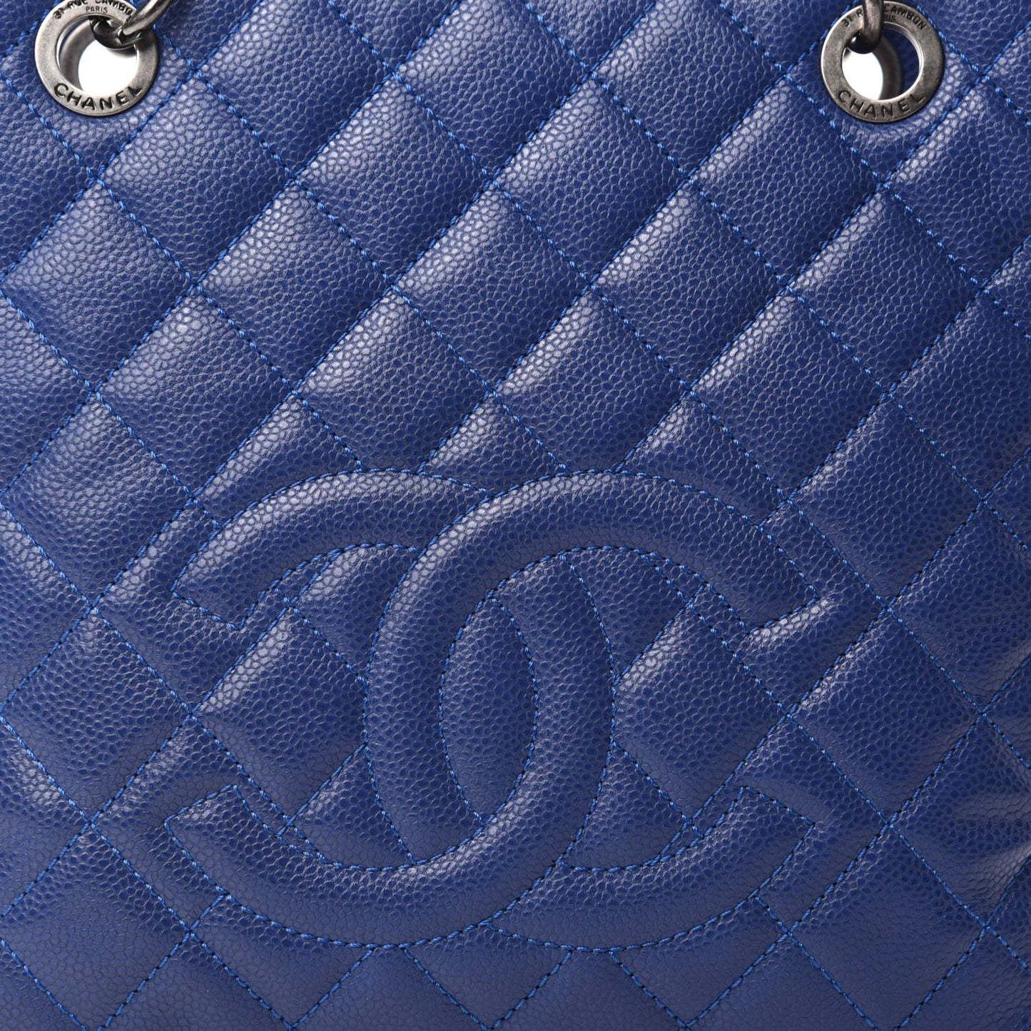 Caviar Quilted Petit Shopping Tote PST Dark Navy Blue