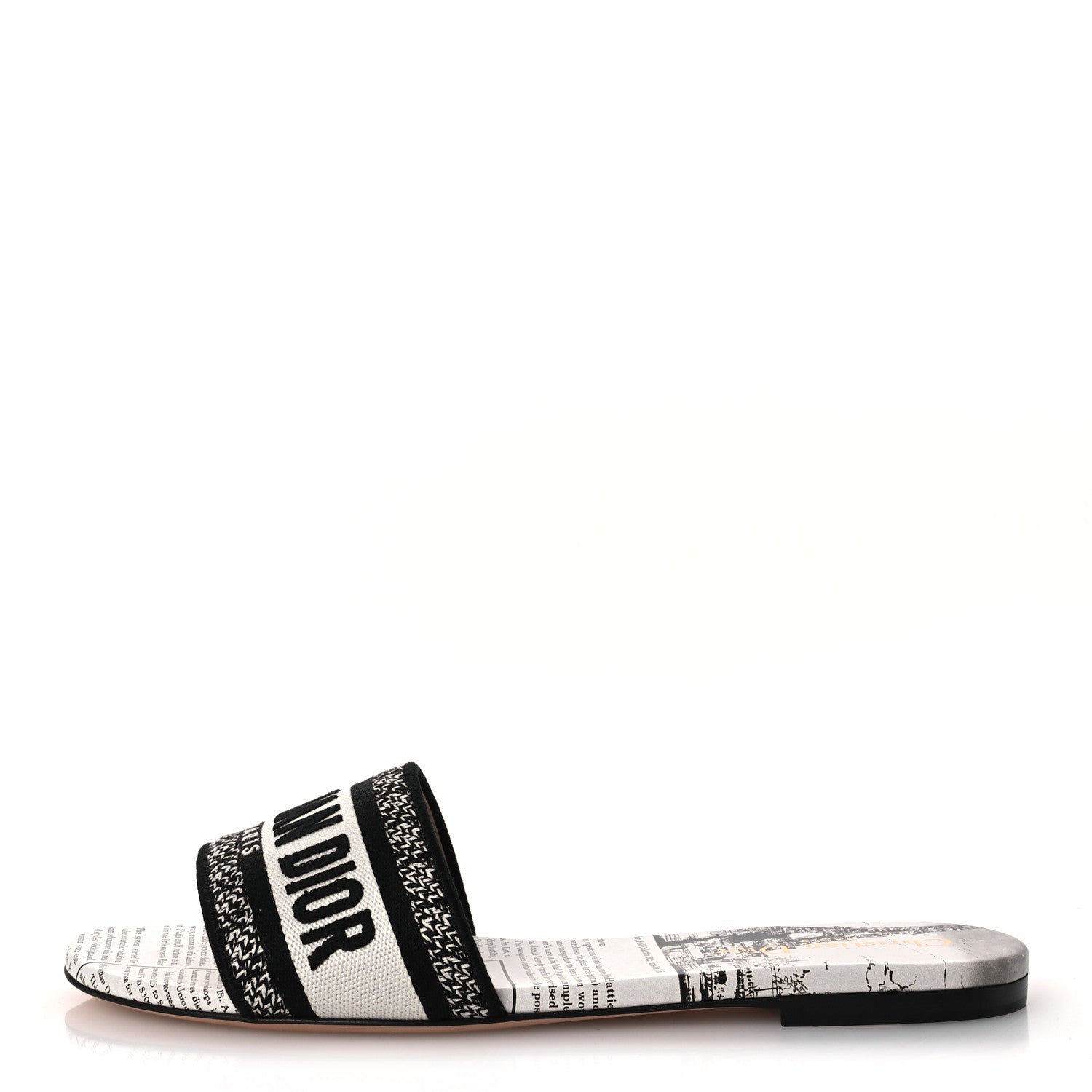 Christian Dior Calfskin Newspaper Printed Embroidered Dway Flat Slide Sandals 40 White 1 of 11
