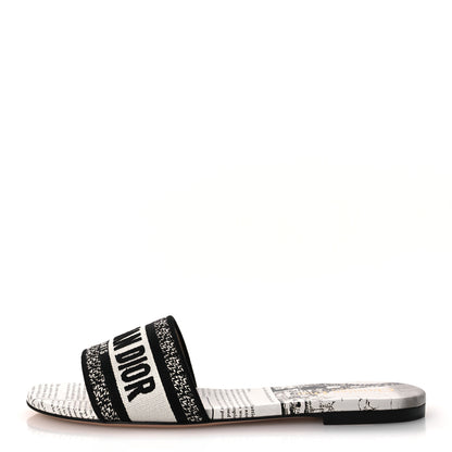 Christian Dior Calfskin Newspaper Printed Embroidered Dway Flat Slide Sandals 40 White 1 of 11