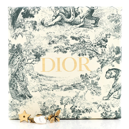 Christian Dior Metal Pearl Bee Star CD Drop Chain Earrings Aged Gold 5 of 5