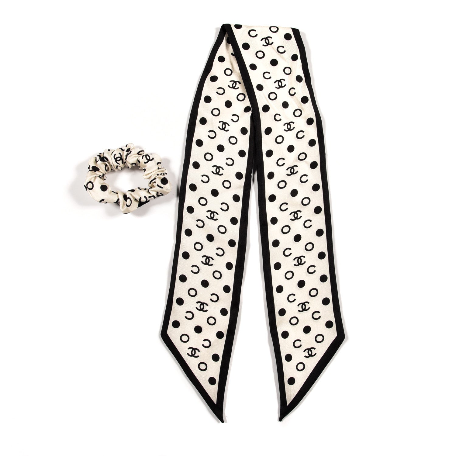 Chanel Silk CC Twilly Hair Tie Ivory Black 4 of 4